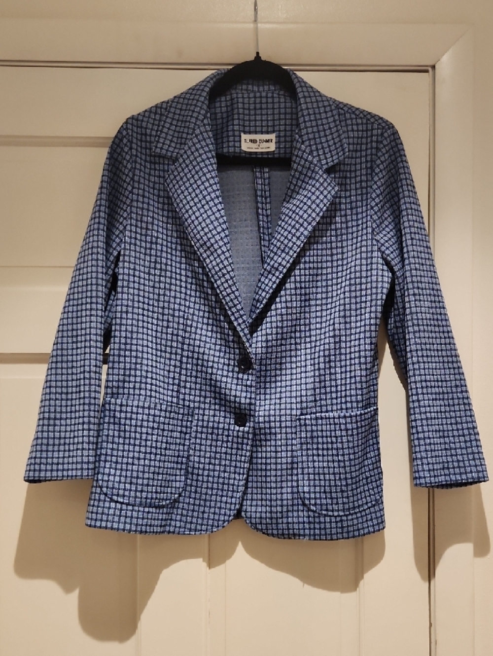 Alfred Dunner Light Blue Checked Women's 2 Button Blazer